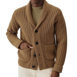 Buck Mason Herdsman Merino Wool & Cashmere Ribbed Cardigan - Teak